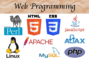 Web Programming, logos for programming languages, platforms, protocols.