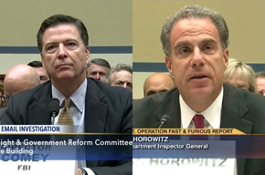 Photos of James Comey and Michael Horowitz.