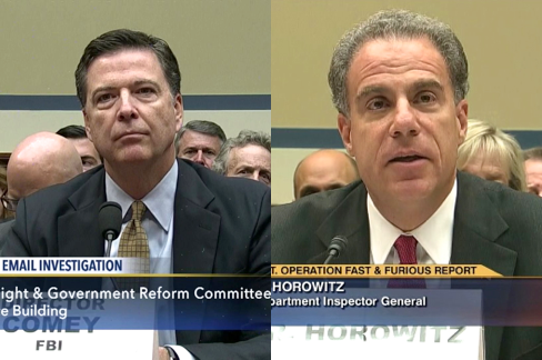 Photos of James Comey and Michael Horowitz.
