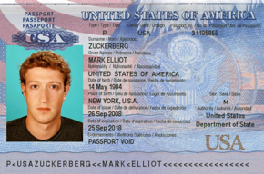 Fake passport for Mark Zuckerberg, Facebook CEO.