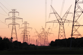 Transmission lines sunset photo.