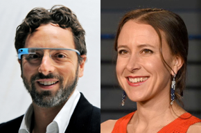 Sergey Brin (wearing Google Glasses) and Anne Wojcicki.