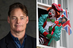 Photos of Allan Thomson and a British clown.