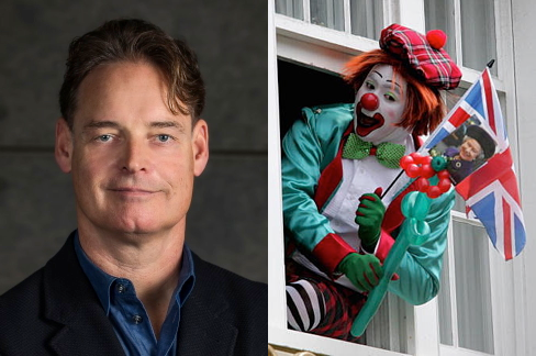 Photos of Allan Thomson and a British clown.