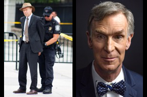 Photo of NASA scientist James Hansen being arrested and Bill Nye