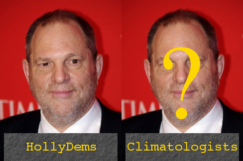 Left: Harvey Weinstein of the Hollywood Democrats (HollyDems). Photo by David Shankbone, Creative Commons Attribution 3.0 Unported. Right: Unnamed Weinstein of the climatologists. Same photo. Photos of HollyDem Weinstein and Climatologist Weinstein.
