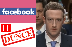 Facebook logo, IT, dunce, Mark Zuckerberg photo.