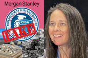 Morgan Stanley logo, CISA seal, Fake, Southern Nuclear power plant Vogtle photo, Chernobyl meltdown photo, Jen Easterly photo.