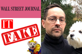 Wall Street Journal logo, IT, Fake, dog clown photo, Christopher Mims/dog photo.