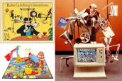 Rube Goldberg stamp, Mouse Trap game, Rube Goldberg computer.