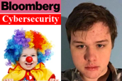 Bloomberg logo, Cybersecurity, baby clown photo, William Turton photo.