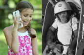 Girl with smart phone, chimp astronaut.